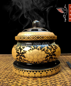 Lư xông trầm bằng điện họa tiết sen vàng