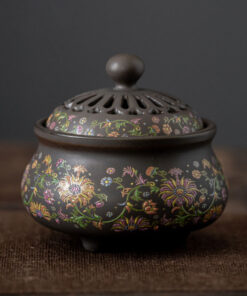 Lư xông trầm bằng gốm - màu nâu kềm họa tiết