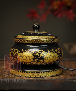 Lư xông trầm bằng điện hoạ tiết sen vàng