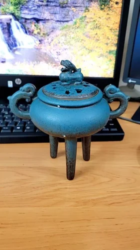 Lư đốt trầm ba chân men xanh ngọc cao cấp photo review