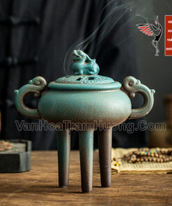 Lư xông trầm bằng gốm nắp nghê cao