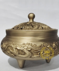 Lư xông trầm bằng đồng ba chân khắc rồng phượng