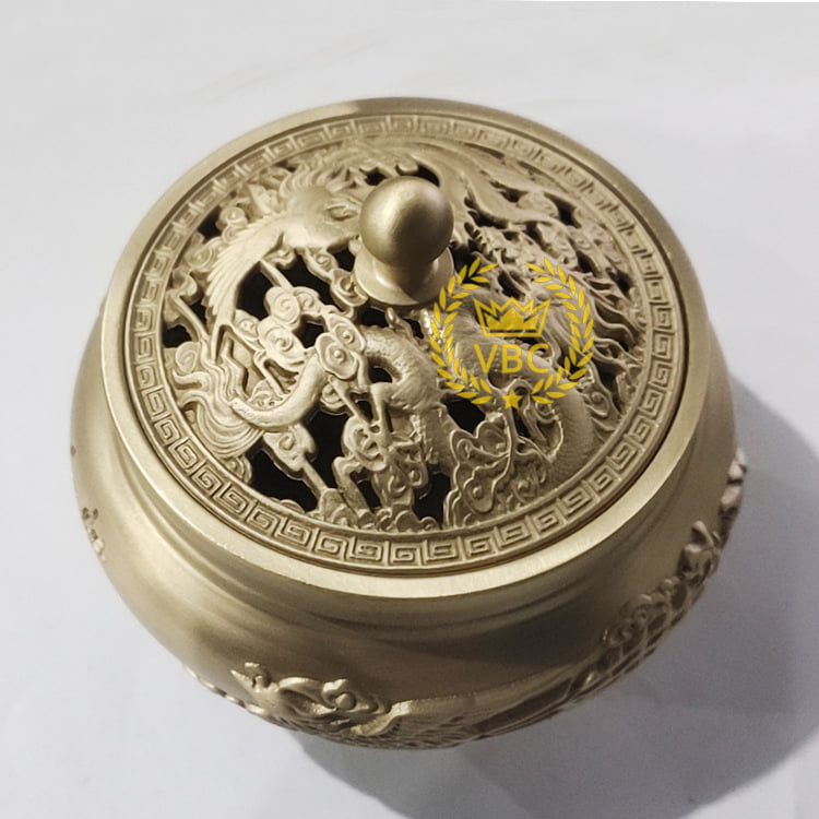 Lư xông trầm bằng đồng ba chân khắc rồng phượng - Ảnh 2