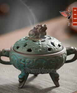 Lư xông trầm bằng gốm - Đỉnh gốm nắp nghê thấp