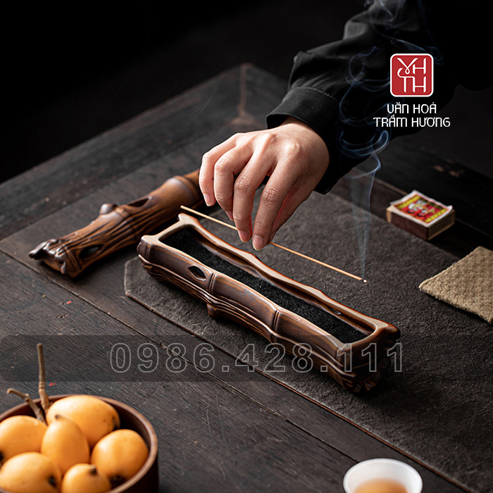 Hộp đốt nhang trầm không tăm gốm trúc - Ảnh 4