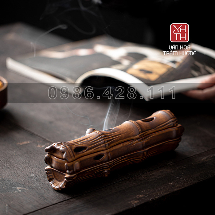 Hộp đốt nhang trầm không tăm gốm trúc - Ảnh 6