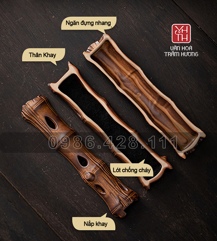 Hộp đốt nhang trầm không tăm gốm trúc - Ảnh 5