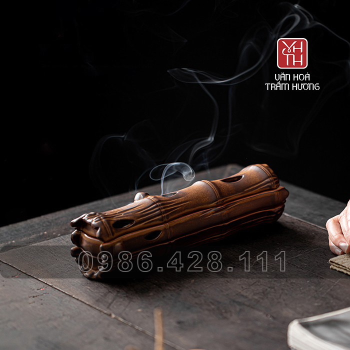 Hộp đốt nhang trầm không tăm gốm trúc - Ảnh 3