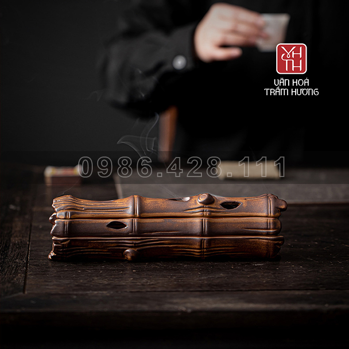 Hộp đốt nhang trầm không tăm gốm trúc - Ảnh 7