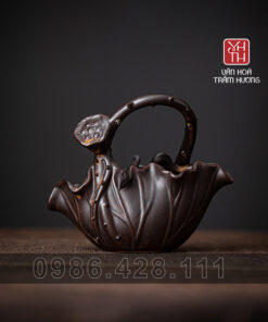 Lư xông trầm bằng gốm lá sen cho nhang khoanh