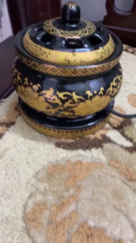 Lư xông trầm bằng điện hoạ tiết sen vàng photo review