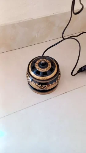 Lư xông trầm bằng điện hoạ tiết sen vàng photo review