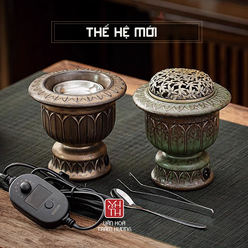 Lư điện gốm men lá